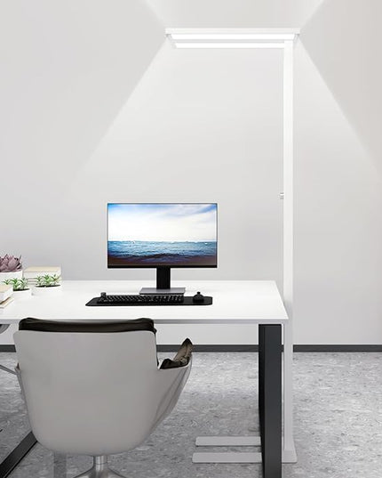 STERREN 76" Led Floor Lamp,80W White Modern Free-Standing Lamp,10000LM Dimmable Eye-Care Tall Reading Lamp for Reading Study Room,Office,Meeting Room,4000K Natural Daylight - LeafyLoom