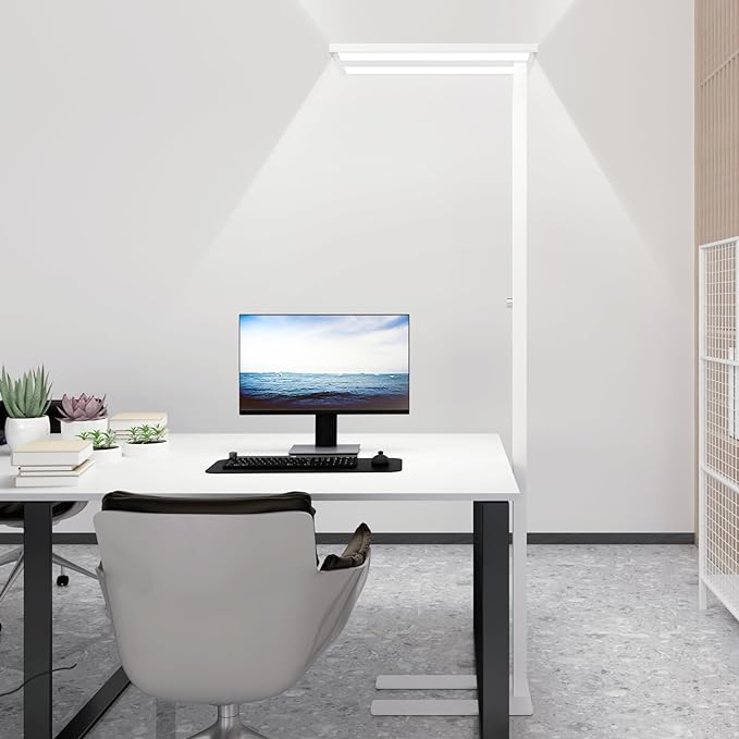 STERREN 76" Led Floor Lamp,80W White Modern Free-Standing Lamp,10000LM Dimmable Eye-Care Tall Reading Lamp for Reading Study Room,Office,Meeting Room,4000K Natural Daylight - LeafyLoom