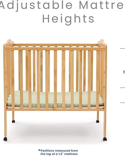 Delta Children Folding Portable Mini Baby Crib with 1.5-inch Mattress - Greenguard Gold Certified, Natural - LeafyLoom