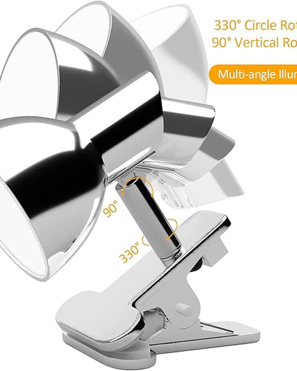LED Clamp Light,5W Super Bright Desk Lamp, 330° Rotation Small Lamp with Clamp on Desk/Table/Bed Headboard/Cupboard Home Lighting, Modern and Save Space Illumination Powerful Lamp Silver - LeafyLoom