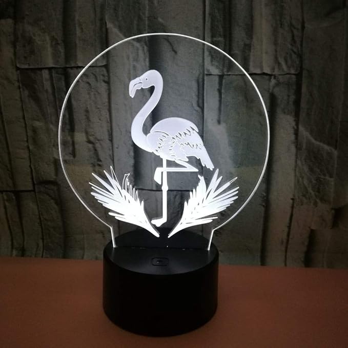 Optical Illusion 3D Flamingo Night Light USB Power Remote Control Touch Switch LED Decor Table Lamp 7/16 Colors Changing Lights Children Kids Toy Christmas Xmas Brithday Gift - LeafyLoom