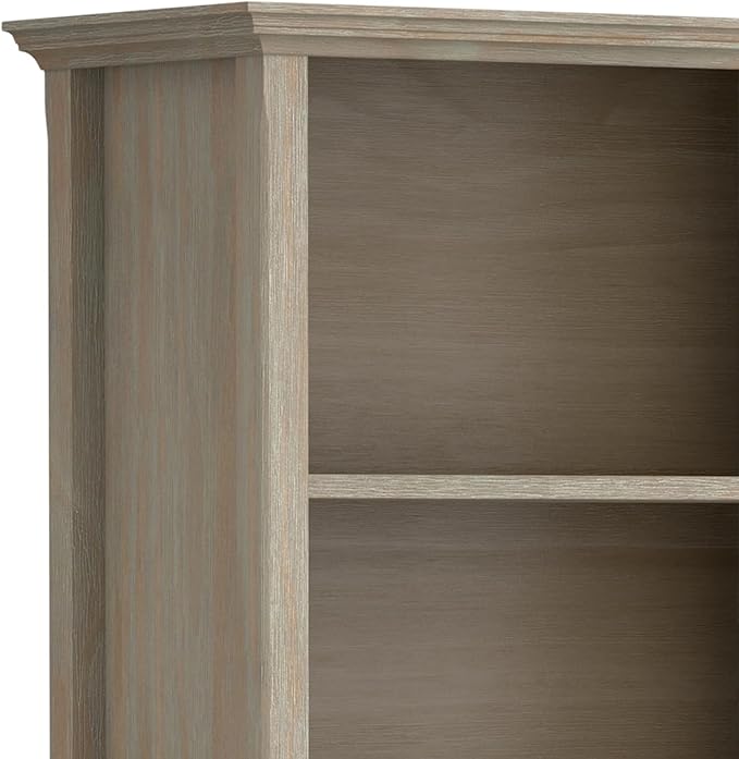 SIMPLIHOME Amherst SOLID WOOD 30 Inch Transitional 5 Shelf Bookcase in Distressed Grey, For the Living Room, Study Room and Office - LeafyLoom