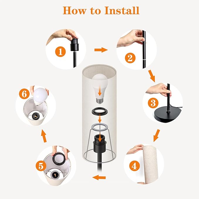 LED Floor Lamp Simple Design, Modern Floor Lamp with Shade, Tall Lamps for Living Room Bedroom Office Dining Room Kitchen, Black Pole Lamp with Foot Switch (with Bulb)(White Shade) - LeafyLoom