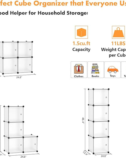C&AHOME Cube Storage Organizer with Doors, 4-Cube Shelves, Closet Cabinet, DIY Plastic Modular Bookshelf Ideal for Bedroom, Living Room, 24.8" L x 12.4" W x 24.8" H White USHS04W-DOOR - LeafyLoom