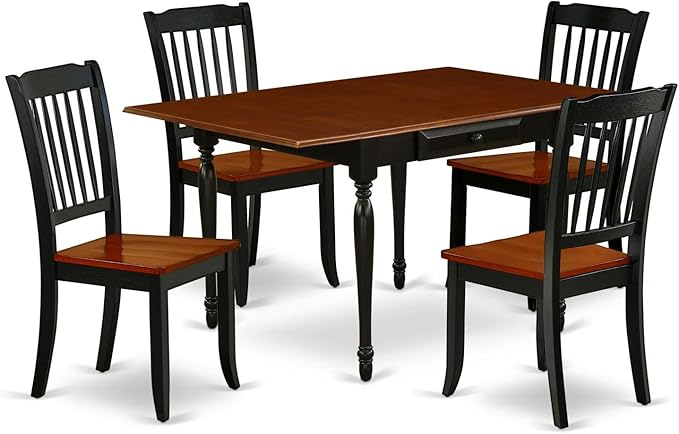 East West Furniture MZDA5-BCH-W Monza 5 Piece Room Furniture Set Includes a Rectangle Kitchen Table with Dropleaf and 4 Dining Chairs, 36x54 Inch - LeafyLoom