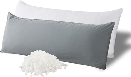 WhatsBedding Memory Foam Body Pillow with Breathable Zippered Cotton Cover, Full Body Pillow for Adults, Long Pillow for Sleeping, Firm Body Pillow Fluffy Supportive - Grey - LeafyLoom