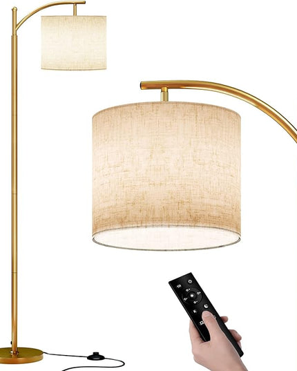 SUNMORY Arc Floor Lamp, Modern Floor Lamp with Romote Control and Stepless Dimmable Bulb, Metal Standing Lamps with Hanging Lampshade for Living Room, Bedroom, Office (Gold) - LeafyLoom