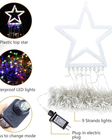 PUHONG Christmas Decoration Outdoor Star String Lights,16.4Ft Christmas Tree Toppers Lights 320 LED 8 Memory Modes with 14" Lighted Star for Halloween Christmas New Year Holiday Birthday PUHONG