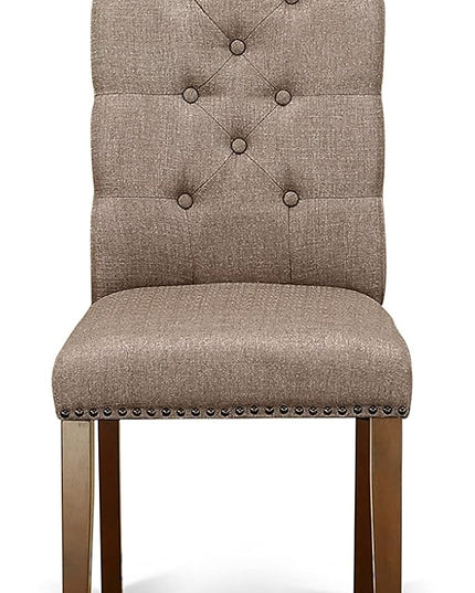 East West Furniture HBEL3-MAH-16 Hartland 3 Piece Room Furniture Set Contains a Round Dining Table with Pedestal and 2 Dark Khaki Linen Fabric Upholstered Chairs, 42x42 Inch - LeafyLoom