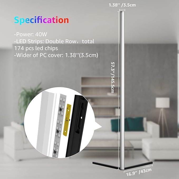 MODERN Two Pack LED Corner RGB Floor Lamp,Updated Bigger Size, Smart App Control,40W LED Color Changing Floor Lamp with Remote, RGB Floor Lamp for Bedroom,Living Room - LeafyLoom
