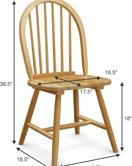 HAPPYGRILL 2 Pieces Wooden Dining Chairs Set, Vintage Armless Windsor Chairs, Kitchen Dining Chairs with Backrest, Natural - LeafyLoom