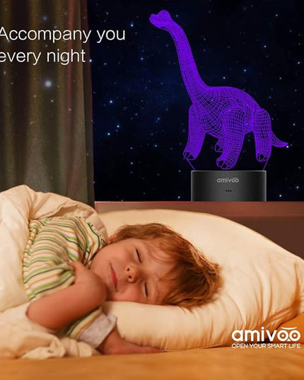 Dinosaur 3D Night Light for Kids 16 Colors Changing 3D Optical Illusion Lamp with Smart Touch & Remote Control, Best Gift for Girls Boys Kids (Dino-Brachiosaurus) - LeafyLoom