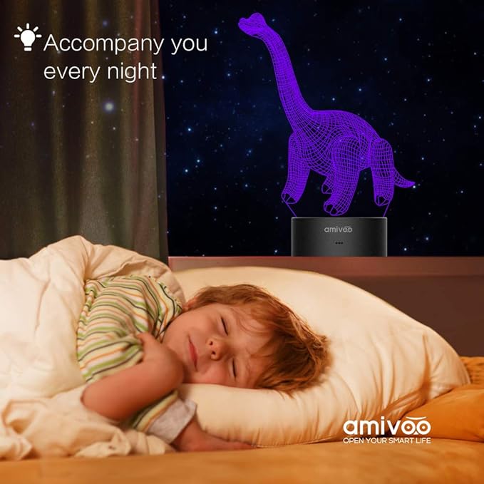 Dinosaur 3D Night Light for Kids 16 Colors Changing 3D Optical Illusion Lamp with Smart Touch & Remote Control, Best Gift for Girls Boys Kids (Dino-Brachiosaurus) - LeafyLoom