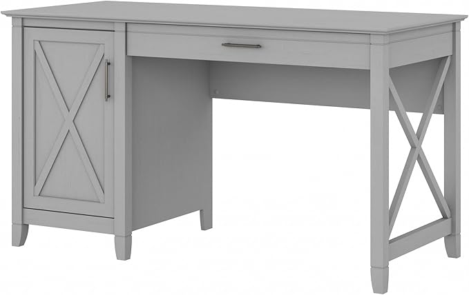 Bush Furniture Key West Computer Desk with Storage | Farmhouse PC Table for Home Office, 54W, Cape Cod Gray - LeafyLoom