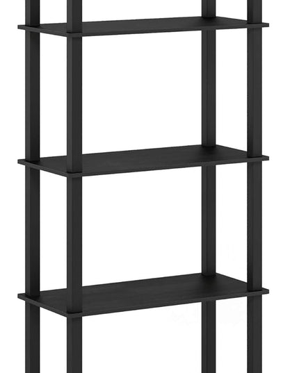 Furinno Turn-N-Tube 5-Tier Multipurpose Shelf / Display Rack / Storage Shelf / Bookshelf, Square Tubes, Americano/Black - LeafyLoom