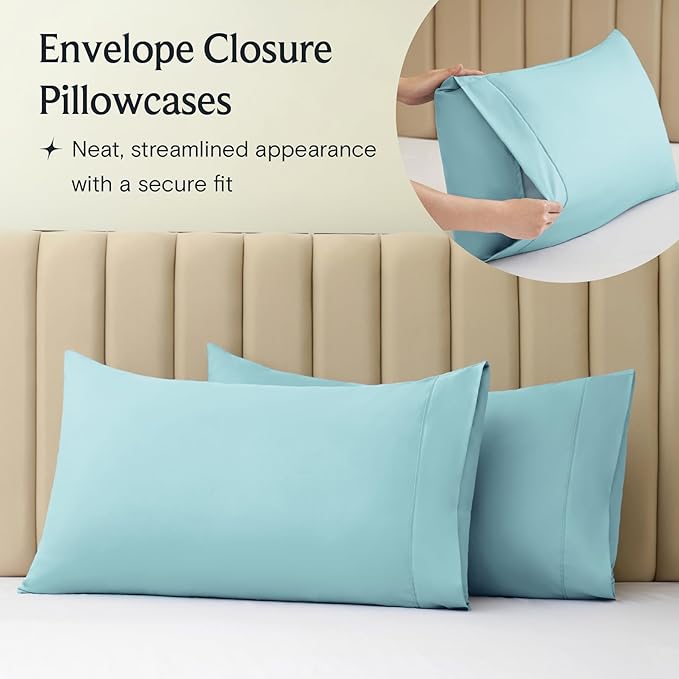 LuxClub 6 PC California King Sheet Set, Breathable Luxury Bed Sheets, Deep Pockets 18" Wrinkle Free Cooling Sheets Machine Washable Hotel Bedding Silky Soft - Aqua Cal King - LeafyLoom