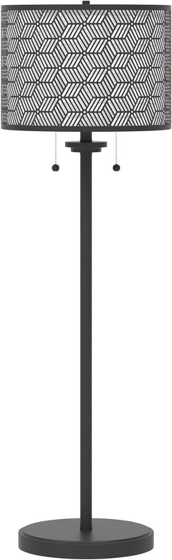 Inlight 59" High Double Shade Pull Chain Modern Floor Lamp for Living Room, Black Metal Frame and White Fabric Shade, Bulb Not Included, IN-0857-2-BK - LeafyLoom