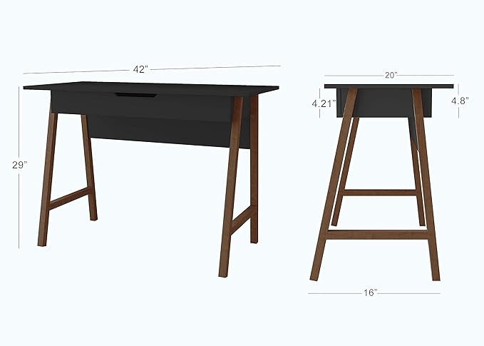 PARMA 42 Inch Modern Desk - Home & Office Small Computer Desk with Wide Drawer - Wooden Study Writing Minimalist Desk with Storage for Small Space, Bedroom & Workstations - Student Desk/Table (Black) - LeafyLoom