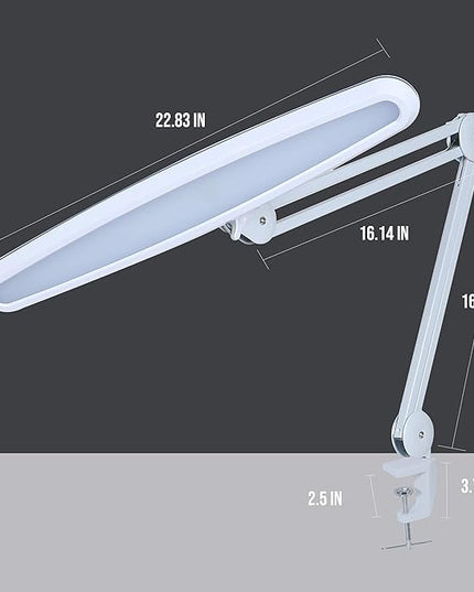 Neatfi XL 2,200 Lumens LED Task Lamp, 24W, 117 Pcs SMD LED, 23 Inches Ultra Wide Lamp, 4 Level Brightness Dimmable, Eye-Caring LED Lamp, Glare Free (Non-CCT with Clamp, White) - LeafyLoom
