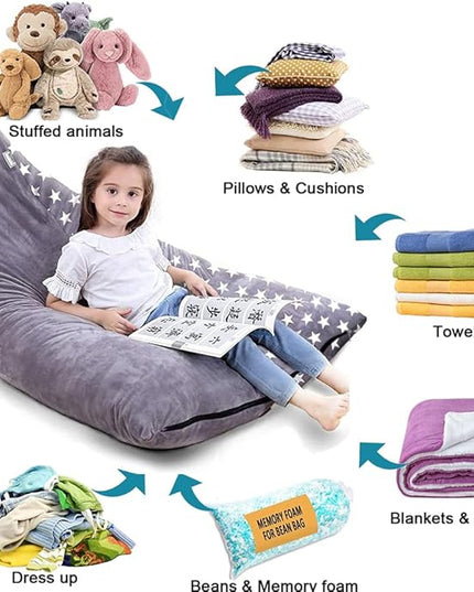 Stuffed Animal Storage Bean Bag Chair Cover, Plush Toys Organizer, Animals Doll Holder, Extra Large Lounger Designed with Handle and Zipper Super Soft for Kids and Teans -Stars Style - LeafyLoom