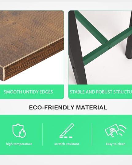 Kitchen Table, Heavy Duty Metal Frame, Industrial Style, for Living, Dining Room, Rustic Brown. - LeafyLoom