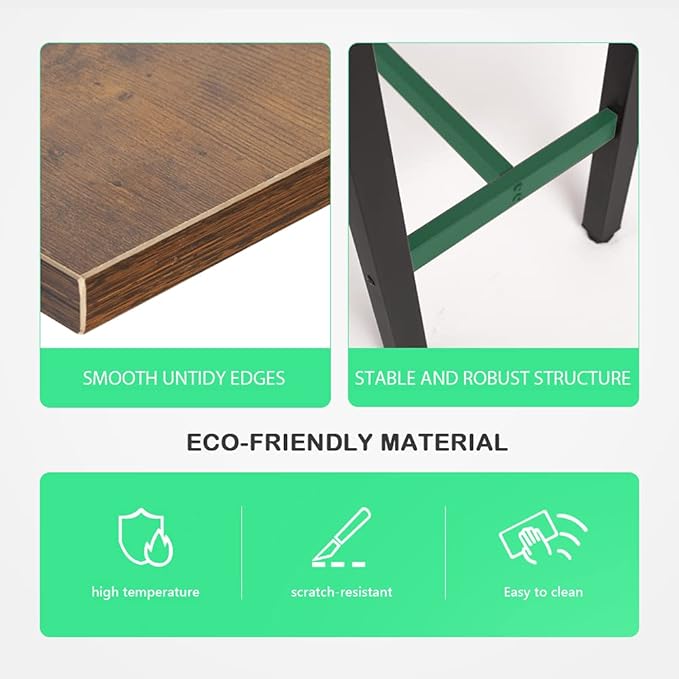 Kitchen Table, Heavy Duty Metal Frame, Industrial Style, for Living, Dining Room, Rustic Brown. - LeafyLoom