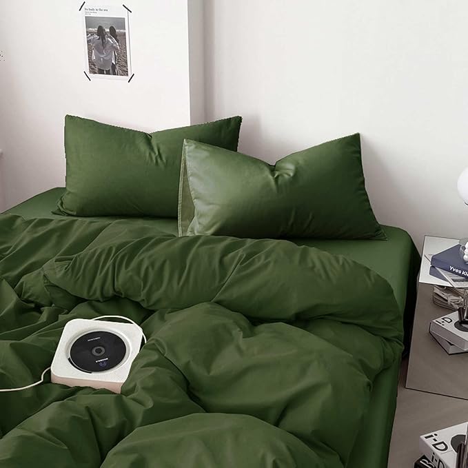 Dark Olive Green Full Comforter Set - 3 Piece Aesthetic Modern Bedding Set - All Season Farmhouse Soft & Lightweight Microfiber Down Alternative Comforter Bed Set with 2 Pillow Shams for Women Men - LeafyLoom