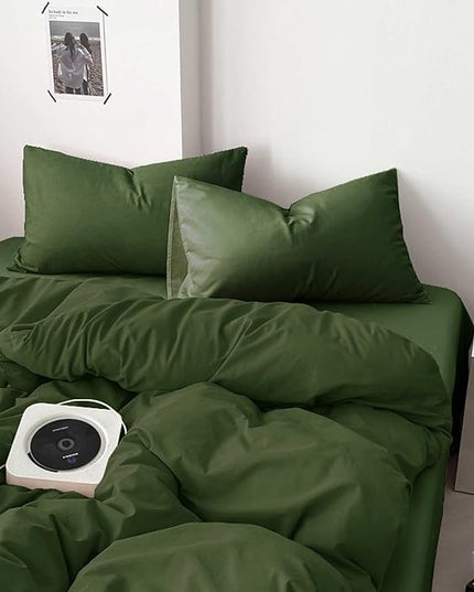 Dark Olive Green Queen Comforter Set - 3 Piece Aesthetic Modern Bedding Set - All Season Farmhouse Soft & Lightweight Microfiber Down Alternative Comforter Bed Set with 2 Pillow Shams for Women Men - LeafyLoom