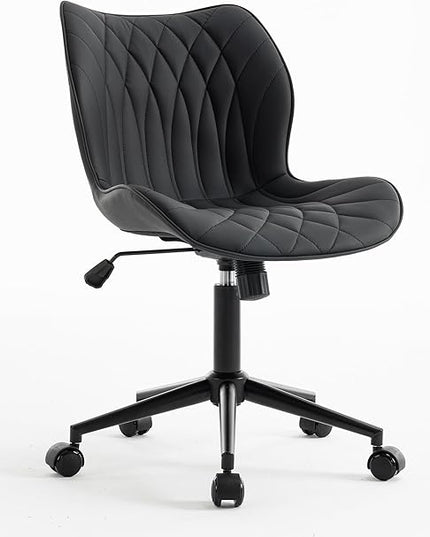 YOUNUOKE Office Desk Chair, Comfy Home Office Chairs, Small Comfortable Desk Chairs with Wheels, Armless PU Leather Chairs for Computer Conference, Black - LeafyLoom