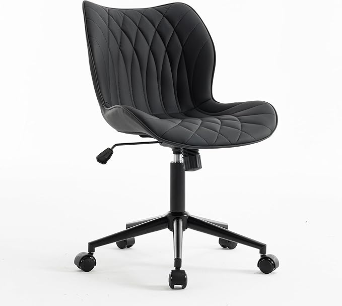 YOUNUOKE Office Desk Chair, Comfy Home Office Chairs, Small Comfortable Desk Chairs with Wheels, Armless PU Leather Chairs for Computer Conference, Black - LeafyLoom