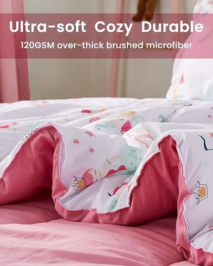SLEEP ZONE Kids Twin Bedding Comforter Set - Super Cute & Soft Kids Bedding 5 Pieces Set with Comforter, Sheet, Pillowcase & Sham (Princess Castle) - LeafyLoom