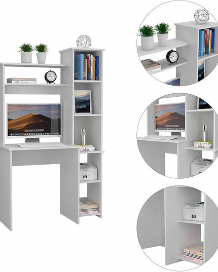 NicBex Laik-DW-00076-DX Desks, 38.7" W x 17.8" D x 63.9" H, White - LeafyLoom