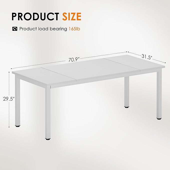 DlandHome Computer Desk, Large Executive Office Desk Computer Table Study Writing Desk Workstation for Home Office,70.8 x 31.5 inch,White - LeafyLoom
