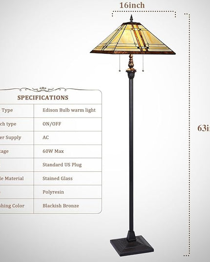 Capulina Tiffany Floor Lamp 2-Light 16X16X63 Inches Cream Color Style Stained Glass Standing Reading Light for Living Room Bedroom Home Office - LeafyLoom