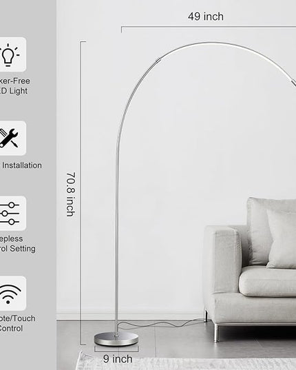 LED Arc Floor Lamp for Living Room,70.8" Tall Modern Standing Lamp with Remote Control,3 Color Temperature & Stepless Dimmable Brightness, Reading Floor Lamp for Bedroom Office Home - LeafyLoom