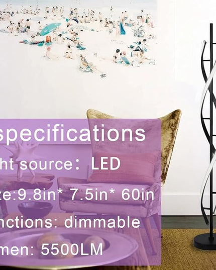 ADISUN 40W LED Remote Control Dimmable Spiral Indoor Tall Floor Lamp for Living Rooms Family Rooms Bedrooms Offices Lighting (Black) - LeafyLoom