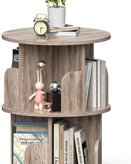 Nidouillet Small Rotating Bookshelf, 2 Tier Revolving Bookcase 360° Display Round Bookshelf Narrow Swivel Corner Book Shelf Standing Bookcase Adult Bedroom - LeafyLoom