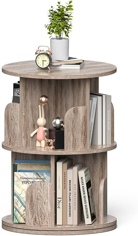 Nidouillet Small Rotating Bookshelf, 2 Tier Revolving Bookcase 360° Display Round Bookshelf Narrow Swivel Corner Book Shelf Standing Bookcase Adult Bedroom - LeafyLoom
