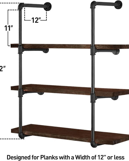 HITOMEN Industrial Iron Pipe Shelves, 2 Set 4-Tier, 42" Tall, 12" Depth, DIY Open Bookshelf Bookcase, Wall Mounted Vintage Retro Shelving, Rustic Farmhouse Pantry Kitchen Storage, Black Shelf Brackets - LeafyLoom