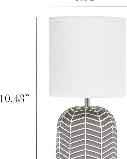 Simple Designs LT1137-GRY 10.43" Petite Contemporary Webbed Waves Base Bedside Table Desk Lamp w White Fabric Drum Shade for Home Decor, Bedroom, Living Room, Entryway, Office, Gray - LeafyLoom