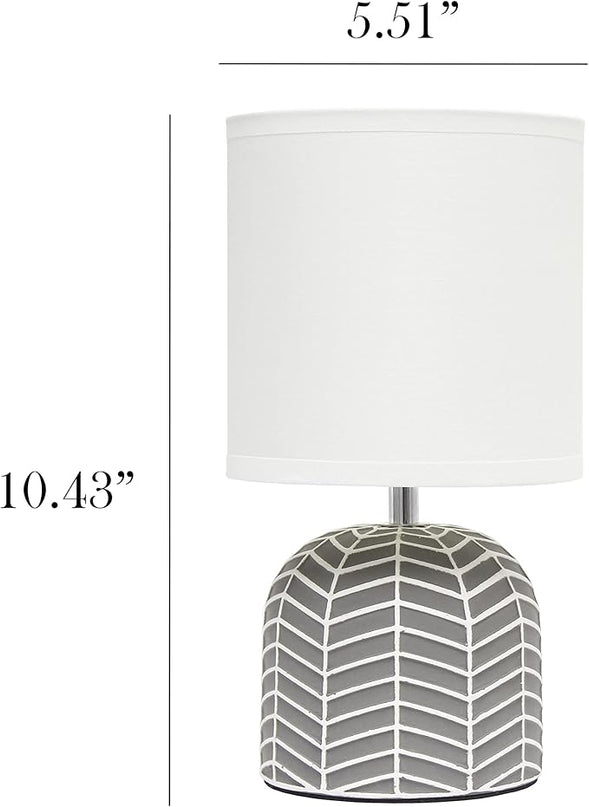 Simple Designs LT1137-GRY 10.43" Petite Contemporary Webbed Waves Base Bedside Table Desk Lamp w White Fabric Drum Shade for Home Decor, Bedroom, Living Room, Entryway, Office, Gray - LeafyLoom
