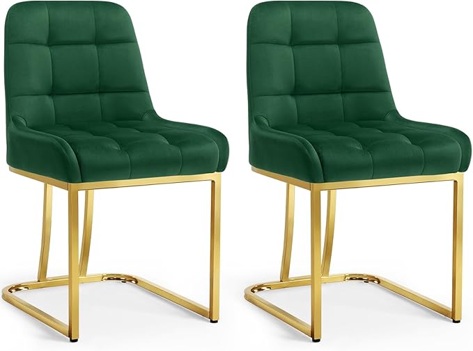 STARY Upholstered Velvet Armless Dining Room Chairs with Gold Metal Legs for Kitchen Restaurant, Green- Set of 2 - LeafyLoom
