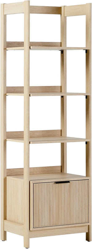 Walker Edison Modern Narrow Open Bookshelf Bottom, 22 Inch, One-Drawer Coastal Oak - LeafyLoom