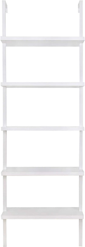 Nathan James 65506 Theo 5-Shelf White Modern Bookcase, Open Wall Mount Ladder Bookshelf with Industrial White Metal Frame, White - LeafyLoom
