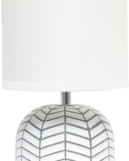 Simple Designs LT1137-WHT 10.43" Petite Contemporary Webbed Waves Base Bedside Table Desk Lamp w White Fabric Drum Shade for Home Decor, Bedroom, Living Room, Entryway, Office, White - LeafyLoom