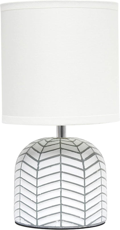 Simple Designs LT1137-WHT 10.43" Petite Contemporary Webbed Waves Base Bedside Table Desk Lamp w White Fabric Drum Shade for Home Decor, Bedroom, Living Room, Entryway, Office, White - LeafyLoom
