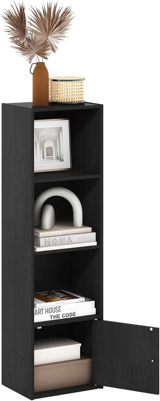 Furinno Luder Shelf Bookcase with 1 Door Storage Cabinet, Blackwood - LeafyLoom