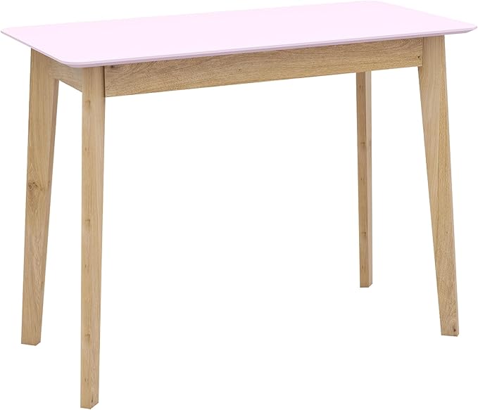 TaoHFE Pink Vanity Desk with Solid Rubber Wood Legs Glossy Pink 39 Inch Vanity Table Computer Desk for Home Small Spaces Girl Makeup Desk Modern Vanity Desk No Mirror Dressing Table for Bedroom - LeafyLoom