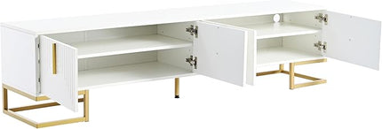 Merax Modern Stand with Metal Legs, Gold Handles, Geometric Lines and Adjustable Shelves for TVs Up to 80'' Media Console Table, Luxury Storage Cabinets for Living Room, 70.8" Length, White - LeafyLoom