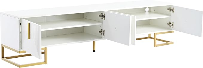 Merax Modern Stand with Metal Legs, Gold Handles, Geometric Lines and Adjustable Shelves for TVs Up to 80'' Media Console Table, Luxury Storage Cabinets for Living Room, 70.8" Length, White - LeafyLoom
